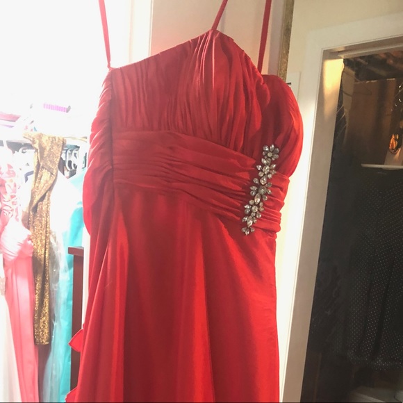 Red Mermaid Designer Rhinestone Pageant Prom Gown - Picture 6 of 13